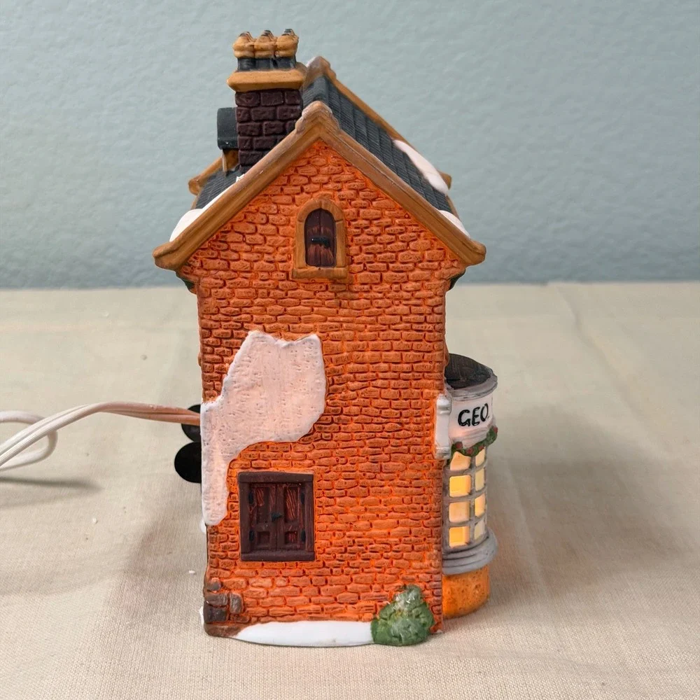 Vintage Lighted Christmas Village House Porcelain Watchmaker w Box & Cord Decor